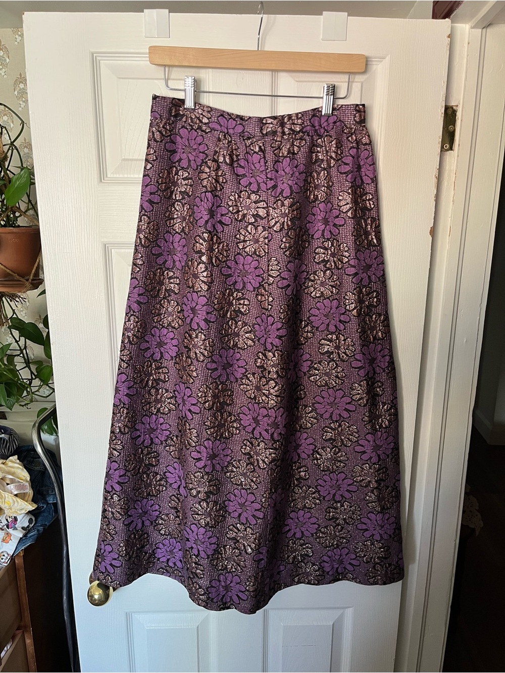 Vintage 1970s Purple Floral A-Line Maxi Skirt - Size 29” Waist